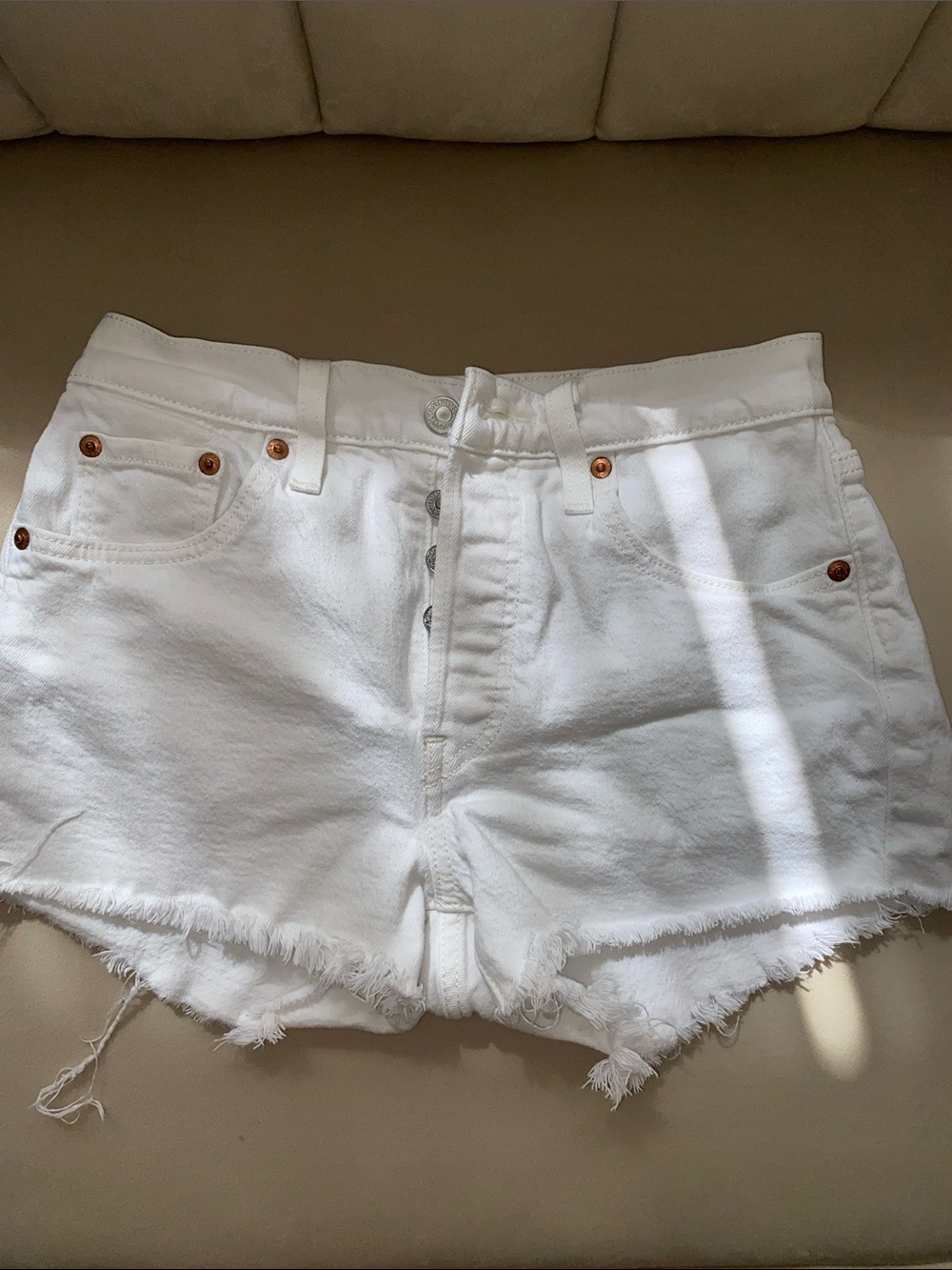 Levi's White Frayed Denim Shorts